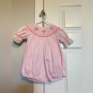 Smocked pink bubble onesie